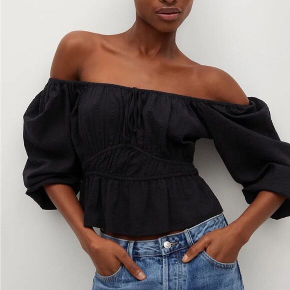 New Mango Gathered Cotton Top Blouse - Picture 1 of 8